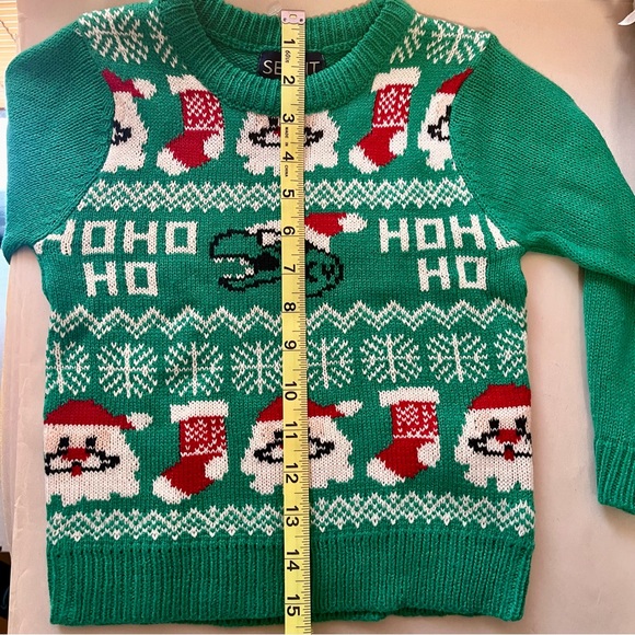 Sezzit Green Santa Stocking Dinosaur Graphic Print Christmas Holiday Sweater - Picture 6 of 8